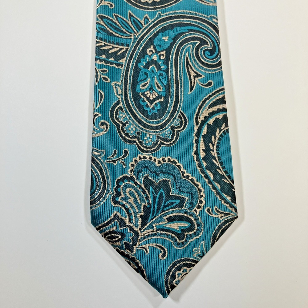 Barry Wang Mens Hand Tailored Silk Paisley Floral Necktie Italy